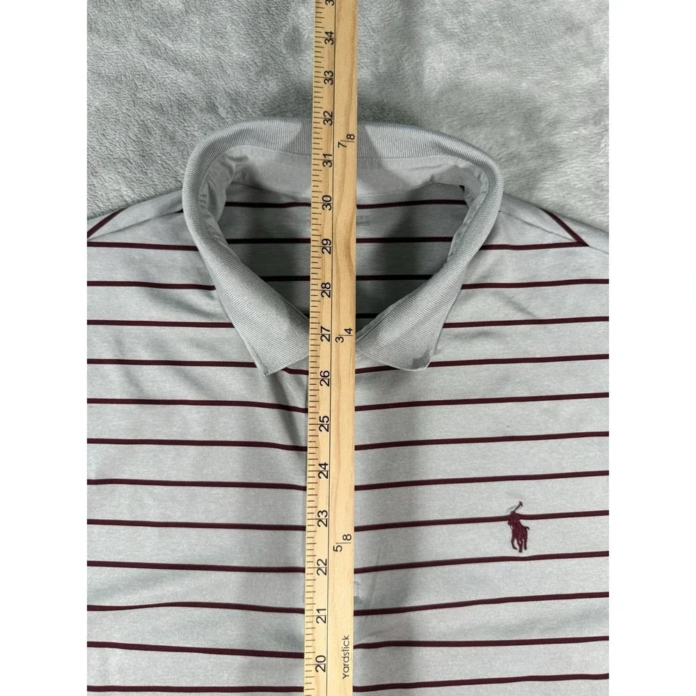 Polo Ralph Lauren Shirt Men's XL Grey Burgundy Striped Performance Polo